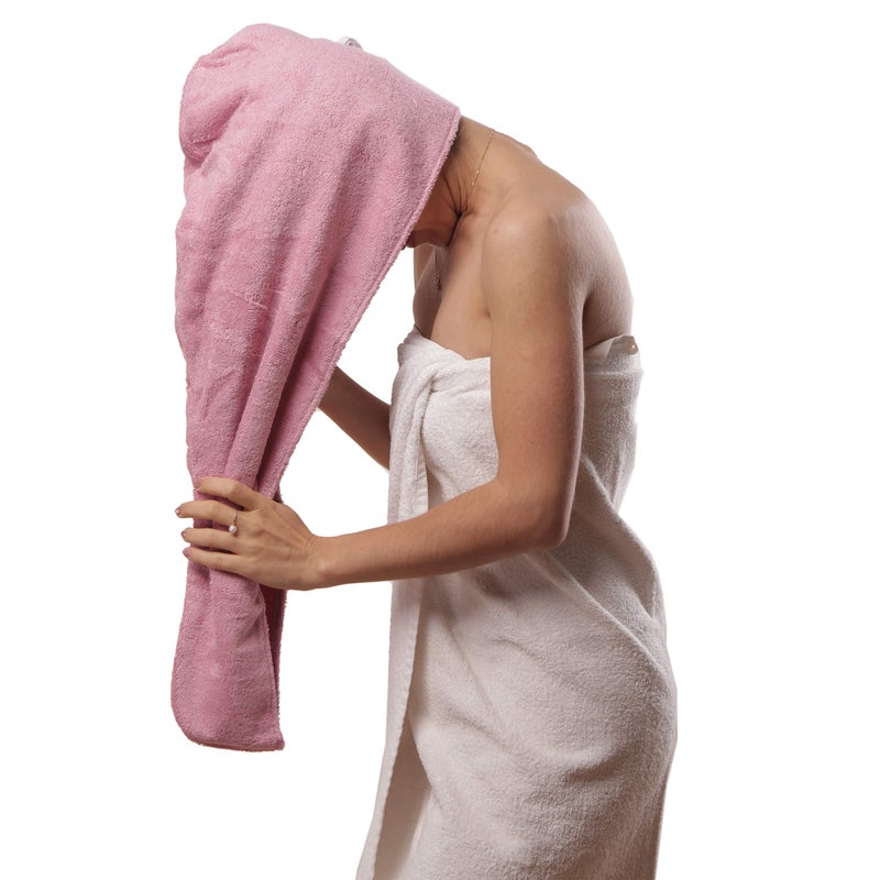 Aspen5 Extra Large Waffle Cotton Hair Towel Wrap - 30 inches Long, 400 GSM, Ultra Absorbent, Quick Dry Hair Turban for Women, Ideal for Long and Curly Hair, Perfect for Plopping (Hippie Pink) - Image 1
